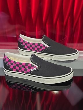 Vans Classic Slip-On Pop Check Raspberry Rose Black Pink Men’s 11.5 Women’s 13